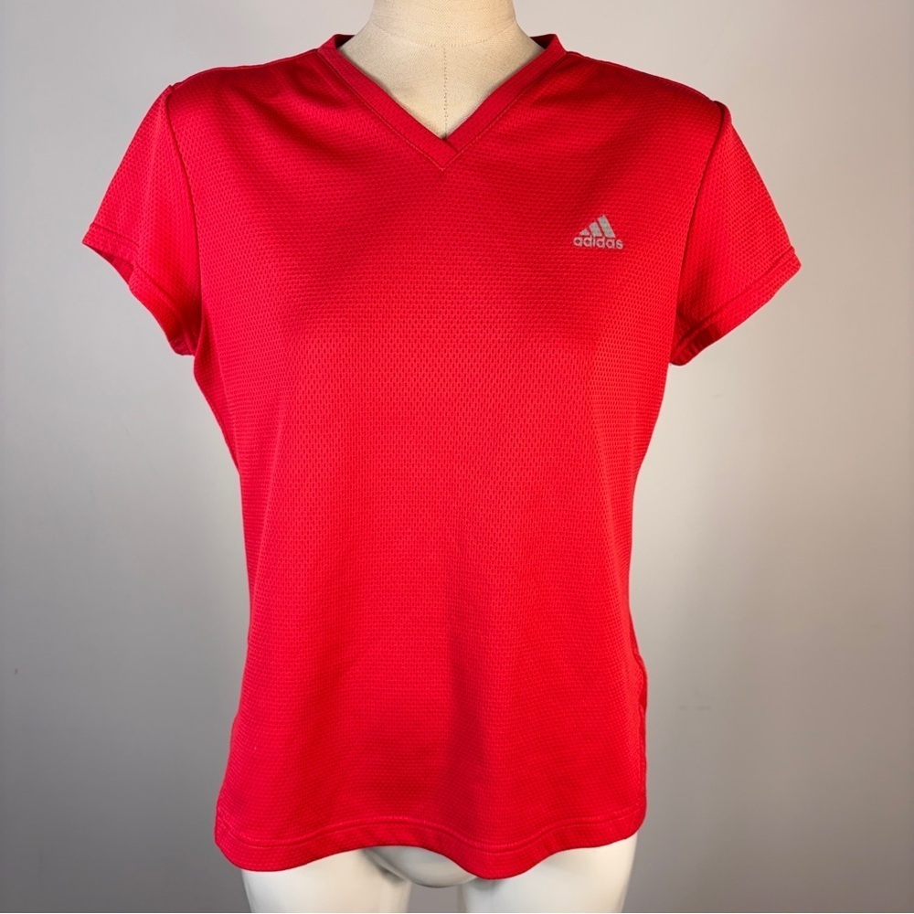 ❤️Adidas Red Climalite V-Neck Athletic Workout T-Shirt Tee Top Womens Size L